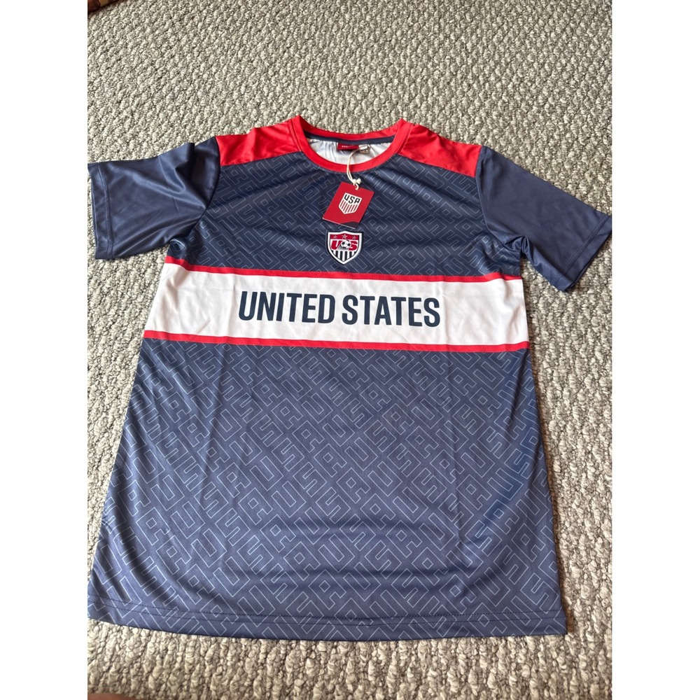 US Soccer Youth Jersey Kids YXL Navy Blue Red United States Soccer Tee NWT